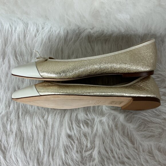 J. Crew Gemma Point Cap Toe Metallic Gold Ivory Leather Flats 8.5 - Picture 7 of 7